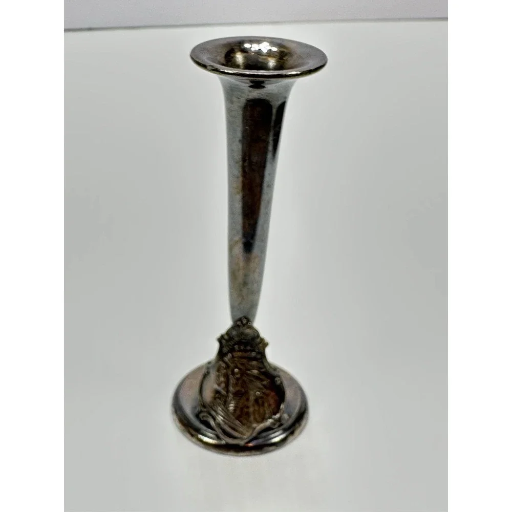 Antique‎ Mohawk Trail MA Indian Chief Badge Silver Plate Metal Bud Vase